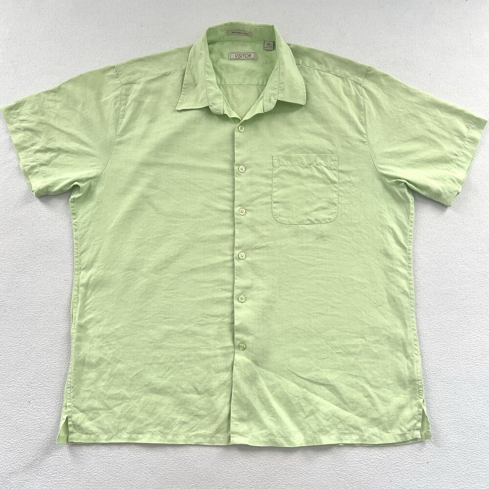 Visitor Lime Green Washable Linen Short Sleeve Button Coastal Resort Shirt 2XL